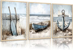 3Pcs Nautical Beach Wall Art Sailboat Paddle and Anchor Paintings Pictures Wall Decor Nautical Coastal Posters Prints Artwork for Living Room Bedroom Home Office Corridor Home Decroation Unframed
