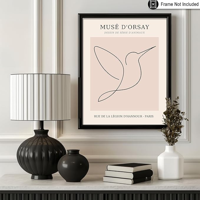 Poster Master Vintage Poster - Retro One Line Hummingbird Drawing Print - Bird Line Art - Minimal Gift for Him, Her, Animal Lover - Abstract Decor for Home, Office - 16x20 UNFRAMED Wall Art