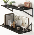 Deep Black Floating Shelves for Wall, 24"W x 10"D Wall Shelves Set of 2, 10 Inch Deep Floating Shelf with Brackets, Wide Display & Storage Shelves for Books, Living Room, Kitchen, Bathroom