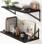 Deep Black Floating Shelves for Wall, 24"W x 10"D Wall Shelves Set of 2, 10 Inch Deep Floating Shelf with Brackets, Wide Display & Storage Shelves for Books, Living Room, Kitchen, Bathroom