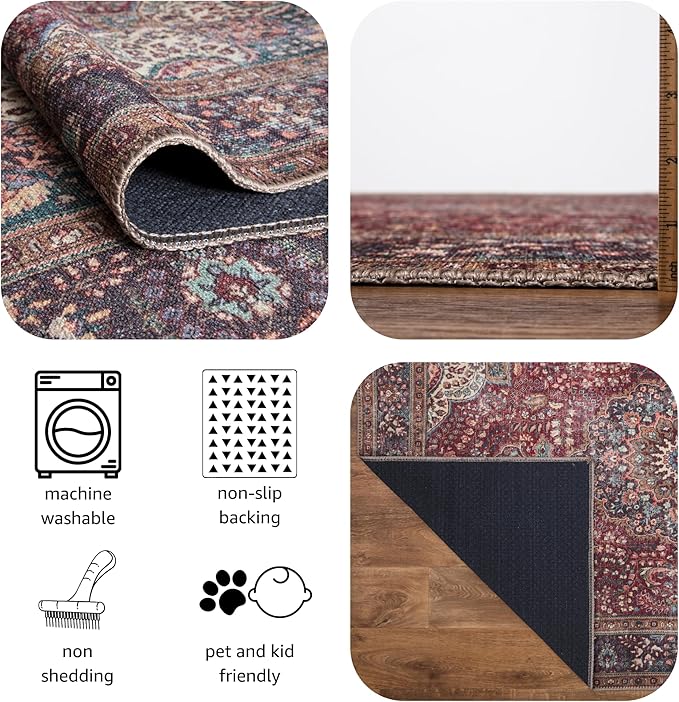 Keen Home Design 10x14 Rug - Machine Washable Area Rug with Non-Slip Backing, Ideal for Living Room, Dining Room, Bedroom - Vintage, Easy Clean, Durable, Low Pile Rug - (9'7" x 14')