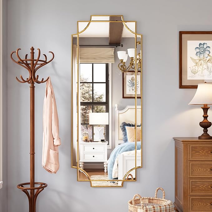 Kelly Miller Gold Full Length Mirror for Wall, 24" x58” Full Body Mirror Decorative Beveled Home Decor for Living Room Bedroom Bathroom Entryway Hallway Dressing Room