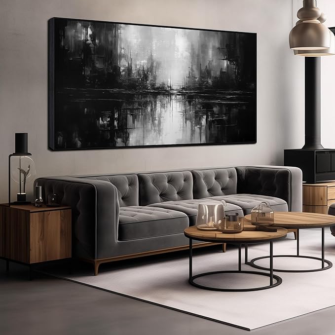 Abstract Painting Canvas Wall Art Living Room Black Wall Decor for Bedrom Home Office Decor Large Picture Frames for Wall 29 x 58 Inch