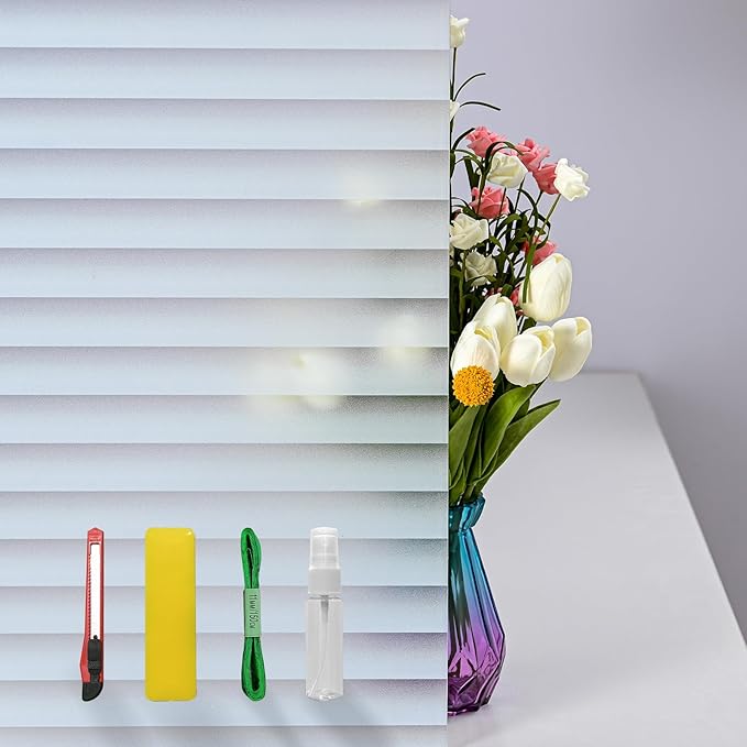 Window Privacy Film with Installation Tools, Blinds Pattern, Static Cling, Anti UV, Heat Control, Ideal for Home Shower Office Glass Door (Blinds Pattern, 23.6X157.4Inch)