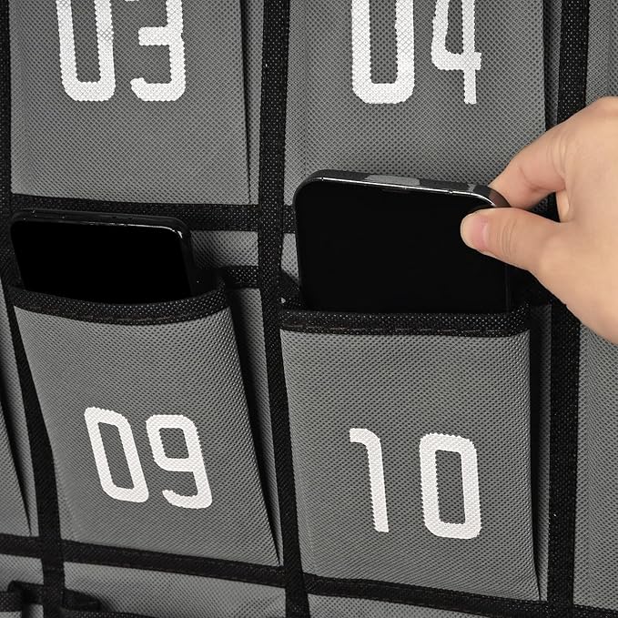 Loghot Classroom Accessories Closet Pocket Chart for Cell Phones Holder Wall Door Hanging Organizer (30 Pockets Gray)