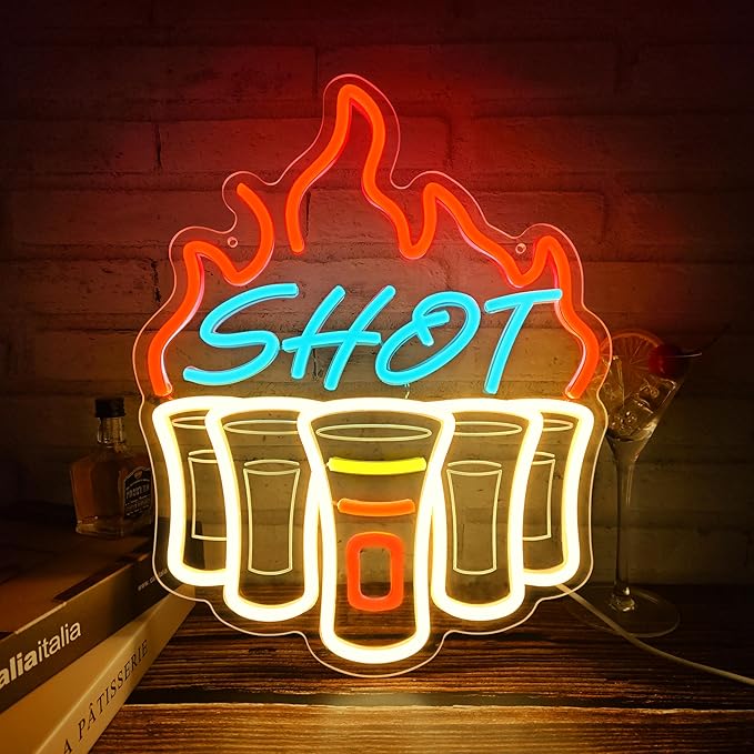 Shot Neon Sign, Bar Neon Signs for Wall Decor, Dimmable Acrylic Neon Lights for Home Bar Pub Club Bistro Man Cave Restaurant Party Decorations Gift