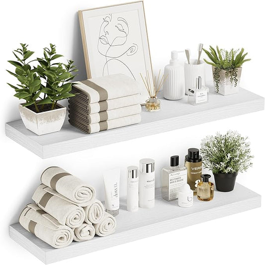 10 inches Deep Floating Shelves 36 inch Long, Wall Shelves Heavy Duty 70 lbs for Bedroom, Bathroom, Living Room, Kitchen, Office, Modern Shelf Home Decor with Invisible Bracket, White