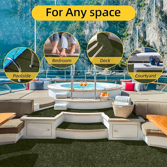 Marine Carpet,6 FT x 23 FT Olive Green Indoor Outdoor Carpet 0.2" Thick with Water-Proof TPE Backing, Non-Slide for Home, Patio, Porch, Deck