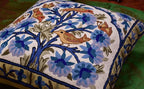 Blue Tree of Life Pillow Cover Blues Birds Floral Decorative Pillowcase Flower Outdoor Suzani Cushion Needlepoint Hand Embroidered Wool Size - 18x18