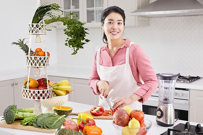 Pony River Hanging Fruit Basket, 3 Tier Cotton Macrame Produce Basket for Kitchen, Indoor Planter Hangers.