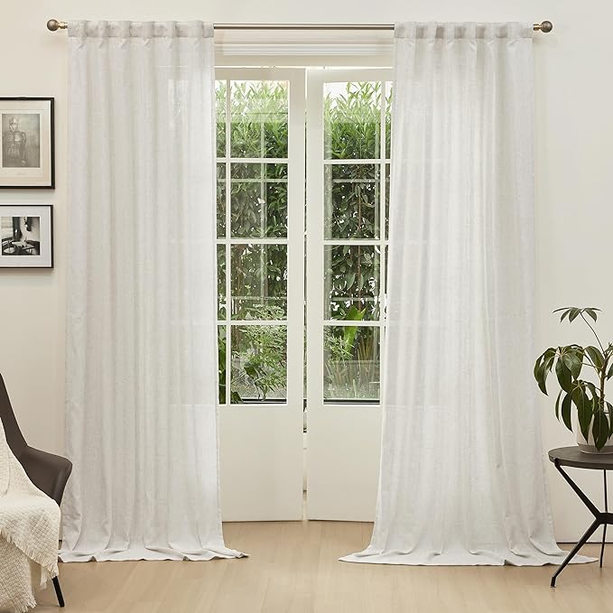 MYSKY HOME Linen Curtains for Sliding Glass Door, Back Tab Semi Sheer Curtain Panels Extra Long Floor Length Drapes Linen Texture Soft Touch Country Curtains, 50x102 Inch, Linen, Set of 2
