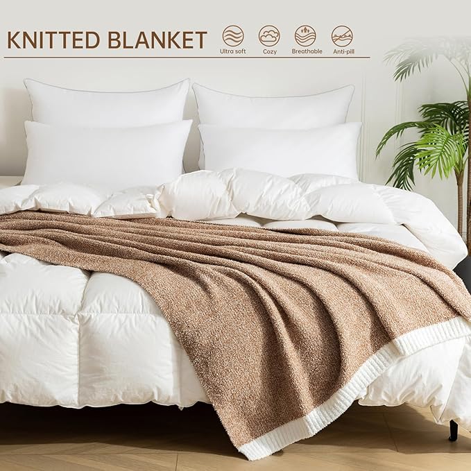 LURKA Fine Knit Throw Blanket - Super Soft Breathable Lightweight Blanket for Couch Bed Sofa (Camel, Throw(50"x 60"))