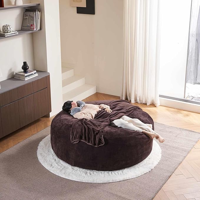 6FT,Oversized Bean Bag Chairs for Adults,Giant beanbag with Filler Included，Fluffy Memory Foam,Soft and Comfy Corduroy Fabric,Gaming Chairs Suitable for Living Room and Bedroom (Brown, 6 Foot)