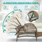 VIVIJASON Outdoor Wicker Chaise Lounge Chair Set of 2, All-Weather PE Rattan Cushioned Patio Lounger Chairs, 6-Position Adjustable Outside Pool Sunbathing Recliner with Armrest & Pillow, Beige