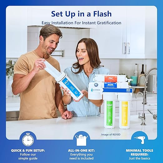 Express Water RO5DX Reverse Osmosis Filtration NSF Certified 5 Stage RO System with Faucet and Tank – Under Sink Water Plus 4 Filters – 50 GPD, 14 x 17 x 5, White