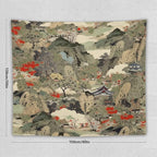 Asian Tapestry,Japanese Red Landscape Asian Watercolor Abstract Art Tapestry, Asian Japanese Wall Tapestry, Nature Landscape Tapestries for Bedroom Living Room Decor 60"x50"