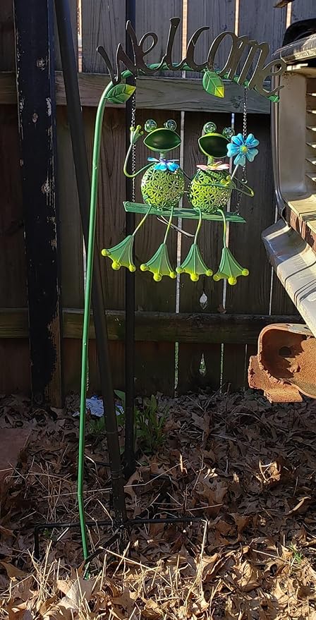 Frog Solar Light Garden Outdoor Decoration Swing Metal Stake Lamp with Welcome Sign Waterproof Patio Yard Decor Gifts-48 inch