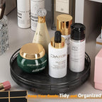 10" Oak Bathroom Vanity Tray Turntable for Perfume Candle, Round Wooden Decorative Tray for Kitchen Sink Countertop Organizer, Bathroom Counter Organizer for Skincare Makeup, Farmhouse Black Gold