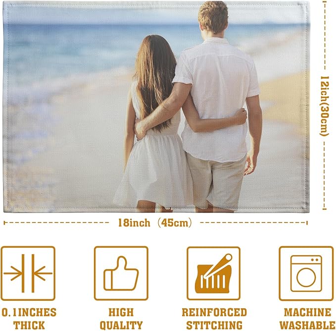 Custom Placemats with Picture Text Set of 4 Personalized Photo Place Mats for Dining Tables 12x18 Inch Customized Image Heat Resistant Non Slip Washable Linen Table Mat
