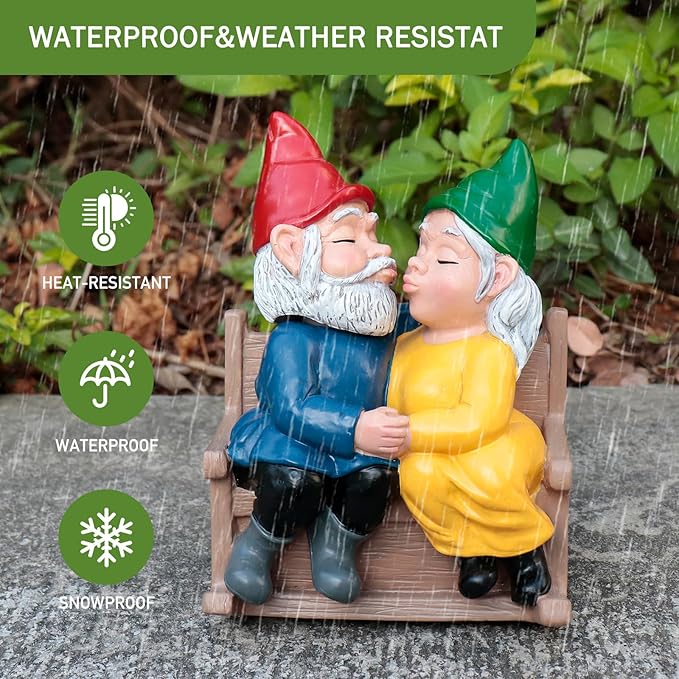 Kiss Garden Gnome Statue Valentine's Day Gifts Couple in Love Collectible Figurine Mr and Mrs Gnome Statue Lover Couple Figurine Romantic Gnome Statue Indoor Outdoor Garden Yard Home Décor