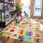 7x10 Playroom Rugs for Kids Washable, Educational and Fun Playmat with ABC Alphabet Animals Shapes Colors, Non-Slip Play Mat Learning Rug for Baby Toddler Children Game Activity，Beige, Pink