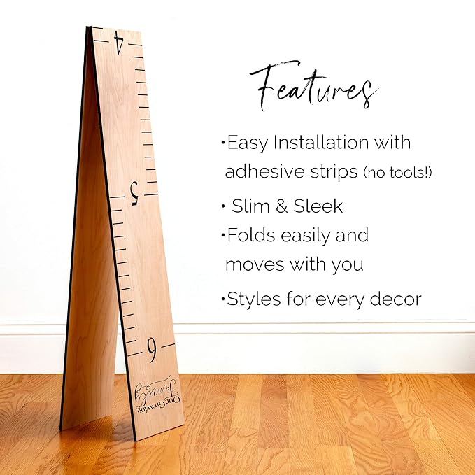 Wooden Growth Chart – Kids Height Chart, Wall Measurement for Kids, Height Chart for Wall, Growth Ruler for Children – Our Growing Family, Natural (63"x6.7")