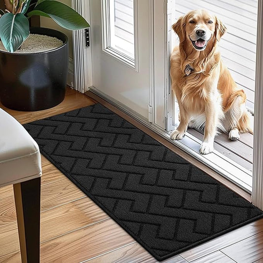 hicorfe Indoor Doormat,Front Back Door Mat Rubber Backing Non Slip Door Mats 20"x48" Absorbent Resist Dirt Entrance Doormat Inside Floor Mats for Entryway Washable Low-Profile(Black)