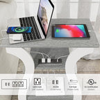 End Tables Living Room Set of 2,Grey End Table with Charging Station,Grey Side Table, Nightstand for Bedroom, 3 Tier End Table with Storage Shelf for Living Room
