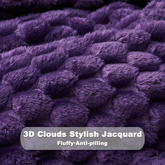 NEWCOSPLAY Super Soft Throw Blanket Purple Premium Silky Flannel Fleece 3D Clouds Stylish Jacquard Lightweight Bed Blanket All Season Use 350GSM (Purple, Throw(50"x60"))