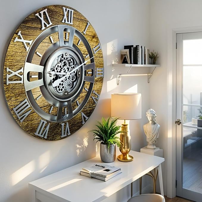 The Gears Clock Real Moving Gear Wall Clock England Line (Gold Antique, 24 inches (60 cm))