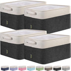 BALEINE 4 Pack Fabric Storage Bins for Shelves, Linen Storage Baskets for Organizing, Decorative Closet Bins for Clothes, Home (Black, 12"x8"x8")