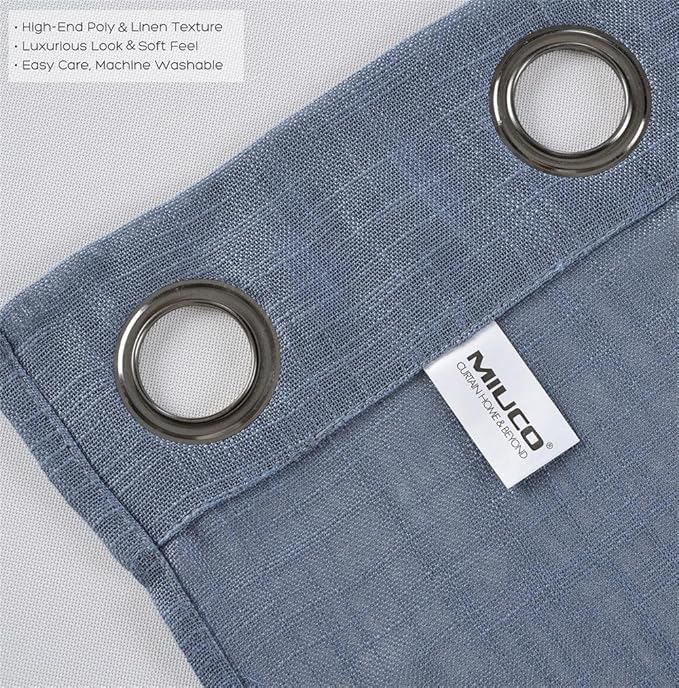 MIUCO Semi Sheer Curtains Poly Linen Textured Solid Grommet Curtains 95 Inches Long for French Doors 2 Panels (2 x 37 Wide x 95" Long) Dusty Blue