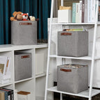 DULLEMELO Square Storage Cubes Baskets for Gifts Empty, 11 inch Cube Stroage Bins Linen Closet Organizers and Storage Baskets for Toy Nursery Shelves Bedroom Storage(4 Pack - 11" Grey)