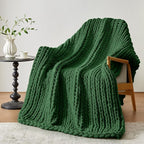 Chunky Knit Throw Blanket, 40''*50'' Knitted Throw Chenille Yarn for Bed Couch, Handmade Grass Green Crochet Big Thick Blanket, Machine Washable Cute Comfy Blanket for Home Decor