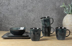 famiware Coffee Mugs Set of 4, Ocean Square 13oz Coffee Cup Set with Handle for Cocoa, Milk, Hot Chocolate, Stoneware Cups for Kitchen, Reactive Glaze, Microwave and Dishwasher Safe, Deep Forest