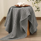 PHF 100% Cotton Waffle Weave Throw Blanket, Soft Lightweight Breathable Cozy Summer Throws for Couch Bed Sofa, Luxury Aesthetic Woven Blanket for Home Decor & Office, 50"x60", Dark Grey