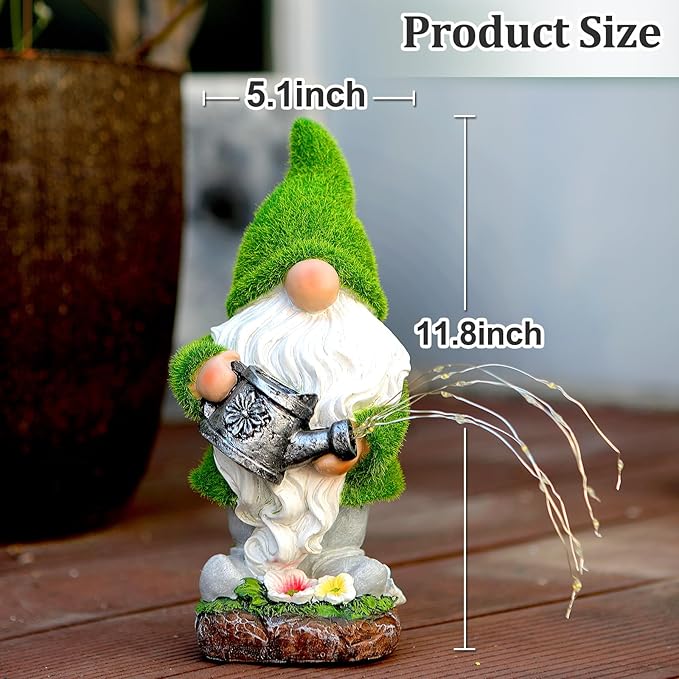 Flocked Solar Garden Gnomes Outdoor Statues-11.8‘’Outdoor Garden Decor-LED Outdoor Decor Light-Unique Housewarming Gifts Yard Art Sculptures for Patio Lawn Ornaments
