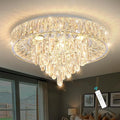 Modern Crystal Chandeliers for Dining Room LED Light Fixture Close to Ceiling Chandelier Flush Mount Ceiling Light Dimmable Lamp with Remote for Living Room Bedroom Hallway 2700K 6000K
