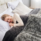 GONAAP Fuzzy Faux Fur Throw Blanket Queen Size Frosty Black Super Soft Cozy Plush Fuzzy Shaggy Blanket for Couch Sofa Bed (Frosty Black, Queen(90"x90"))