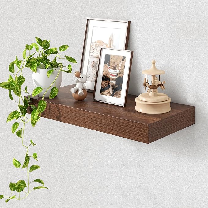 Deep Floating Shelves for Wall | 24 Inch Wide x 12 Inch Deep Floating Shelves | 24W x 12D Rustic Walnut Wide Wall Shelves | Bookshelf Laundry Shelf TV Shelf