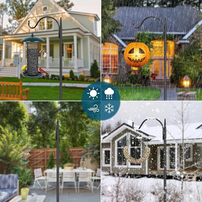 Gtongoko 63 Inch Shepherds Hooks for Outdoor with 5 Prongs Base, Adjustable Bird Feeder Pole Garden Hooks for Hanging Lanterns, Plants Baskets, Hummingbird Feeders, 1 Pack