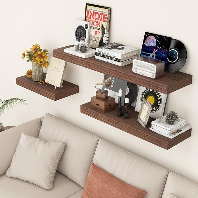 Floating Shelves for Wall - 24 Inch Wide x 12 Inch Deep Floating Shelves Set of 2-24W x 12D Wide Wall Shelf for Living Room Laundry Room Bedroom Kitchen Home Office