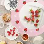 Whaline 4Pcs Round Placemats Daisy Strawberry Embroidered Place Mats Summer Strawberry Dinner Table Mats for Home Wedding Baby Shower Birthday Party Decor