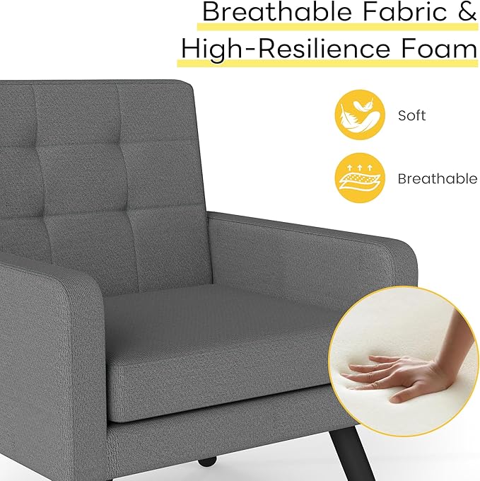 Kromax Mid-Century Modern Accent Chair for Living Room, 496 Lb. Weight Capacity, Dual Armrests, Comfy Extra Large Seat, Timeless Style Perfect for Reading & Relaxing, Dark Grey
