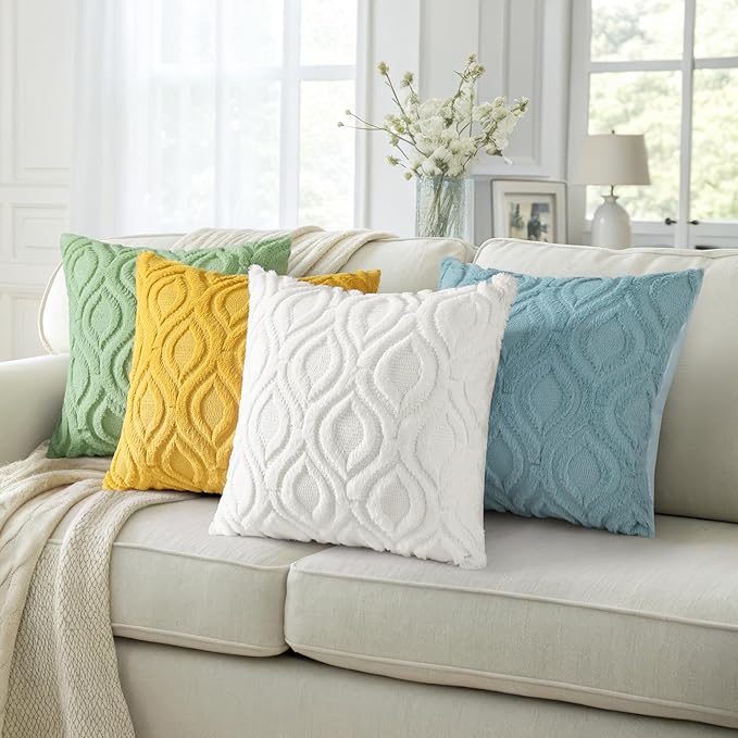 decorUhome Throw Pillow Covers 12x20 Inch Set of 2, Soft Plush Decorative Faux Fur Cream Beige Solid Couch Pillow Covers, Accent Farmhouse Neutral Lumbar Euro Pillow Cases for Sofa Bed Living Room