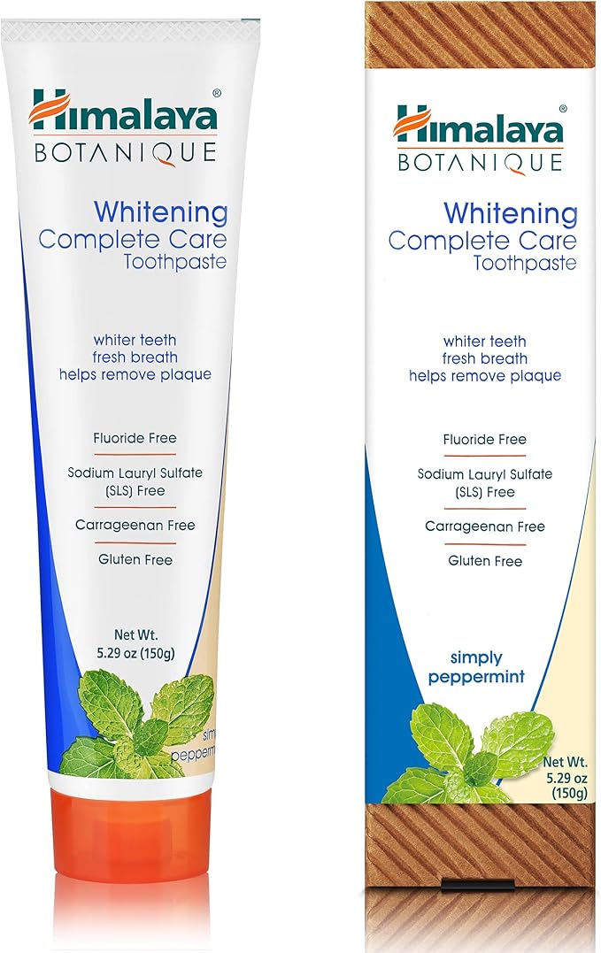 Himalaya Botanique Whitening Complete Care Toothpaste, Peppermint Flavor - Whitening Toothpaste Without Fluoride for Brighter Teeth & Fresh Breath - Vegan, Gluten Free, 5.29 oz