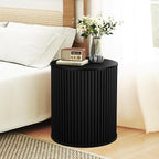 AVZEAR Fluted Round Side Table with Storage, Small Mid Century End Table Fluted Nightstands, Modern Circle Bedside Tables Wood Night Stand for Small Spaces, Living Room, Bedroom (Black)