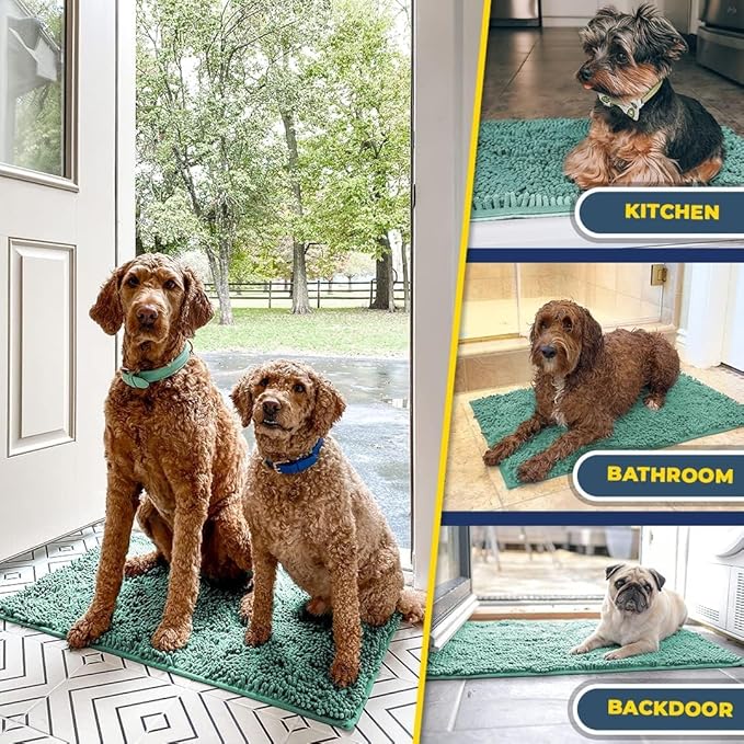 Muddy Mat® 4-Piece Seafoam Green Medium 30"X19" AS-SEEN-ON-TV Highly Absorbent Microfiber Door Mat, Bath Mat and Pet Rug, Non Slip Thick Washable, Soft Chenille for Kitchen Bedroom Indoor and Outdoor