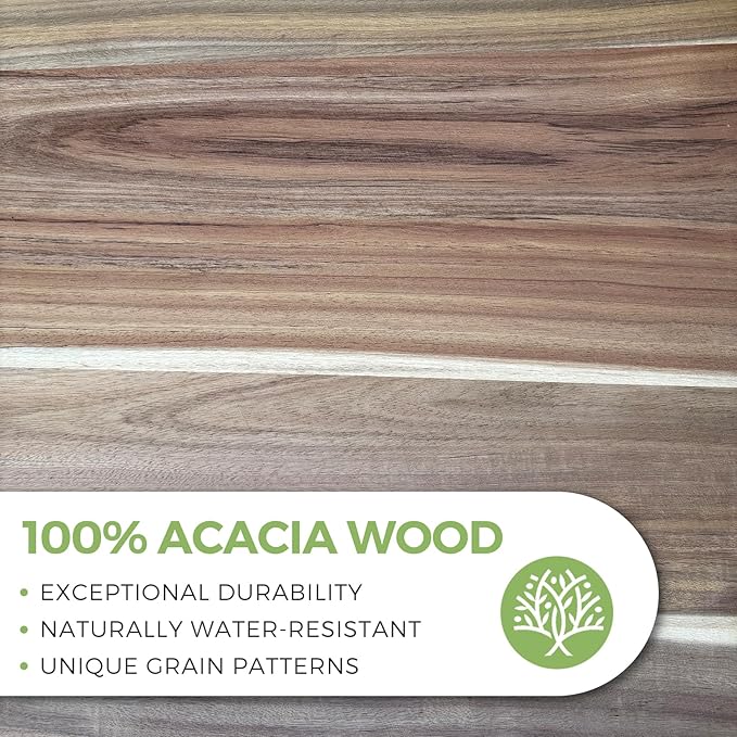 Acacia Wood Serving Tray with Handles, 17 Inch Wooden Tray for Ottoman, Breakfast, Lunch, Dinner, Decorative Rectangular Tray for Living Room, Kitchen Counter, Outdoor