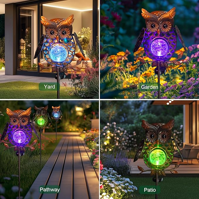 HONGLAND Solar Lights Outdoor Decor Waterproof, Solar Owl Garden Decorative Stake, Whimsical Gardening Gifts for Women Mom, Owl Outdoor Lights for Yard Patio Lawn Decor
